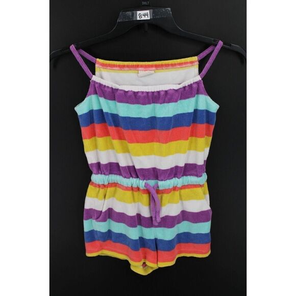 MINI BODEN KID GIRL RAINBOW STRIPE TERRY TOWELLING SUMMER ROMPER CLOTHES 7-8 - Picture 1 of 9